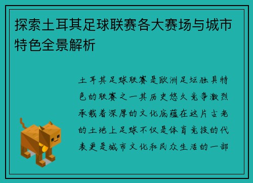 探索土耳其足球联赛各大赛场与城市特色全景解析
