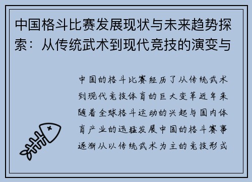 中国格斗比赛发展现状与未来趋势探索:从传统武术到现代竞技的演变与挑战