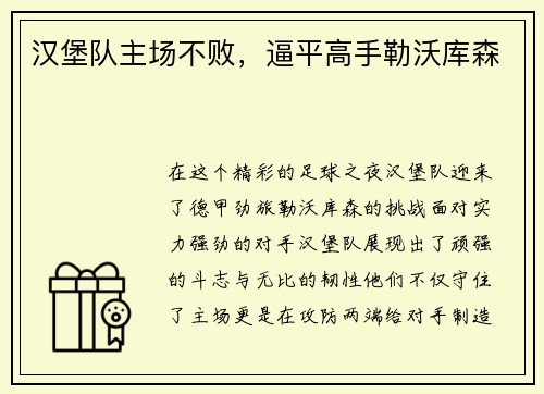 汉堡队主场不败，逼平高手勒沃库森